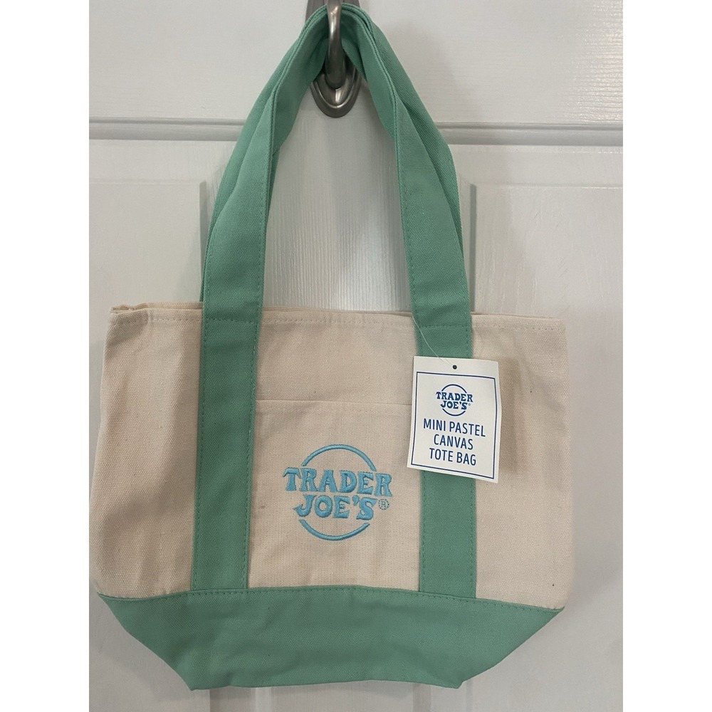 Trader Joe's 2026 Spring Mini Pastel Mint Green Canvas Tote Bag NEW NWT